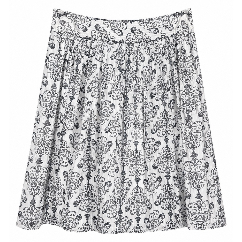 LOFT Black White Paisley Cotton A-Line Skirt Size 6 Lined Office Career Casual
